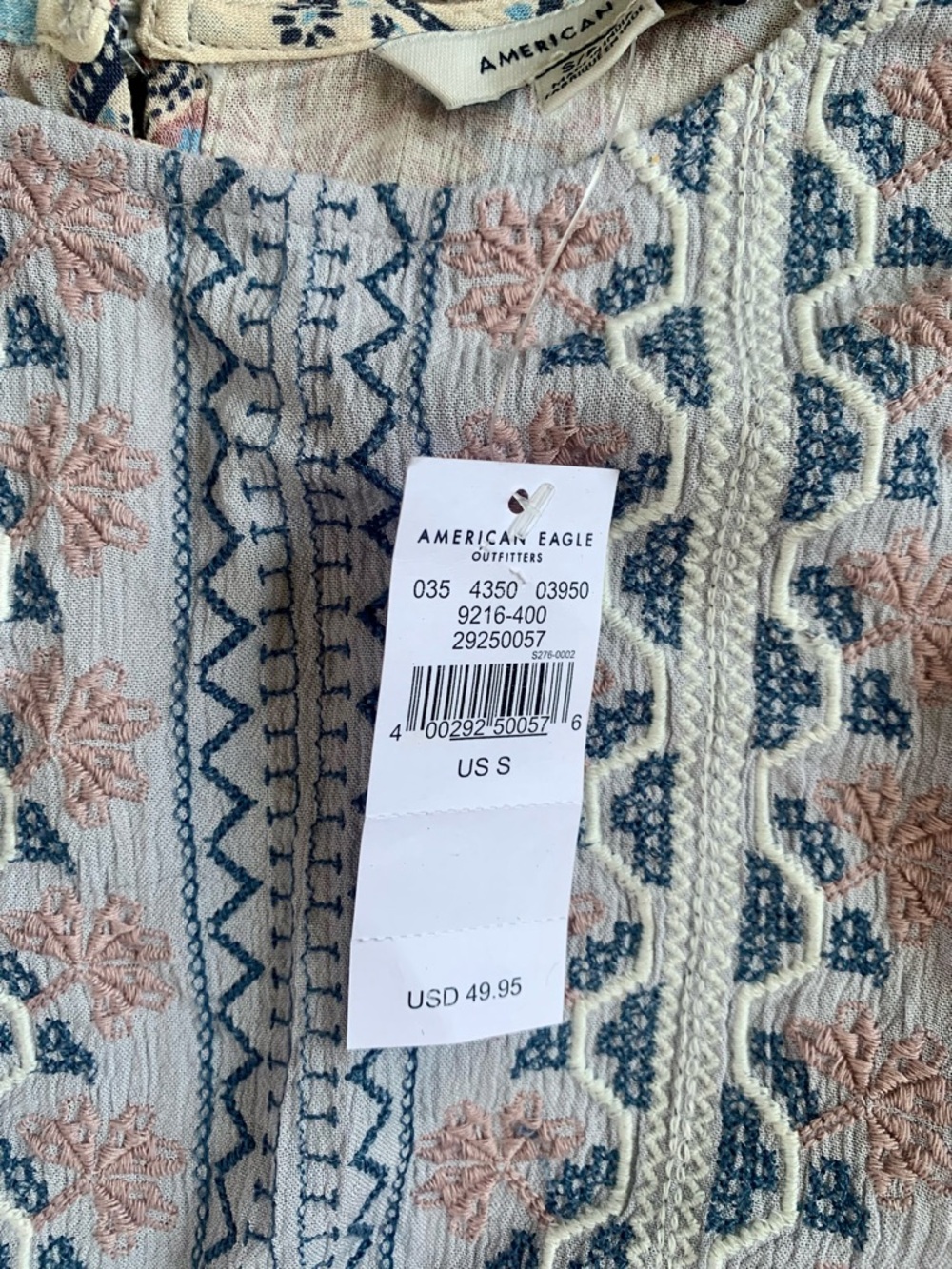American Eagle Outfitters Floral Patchwork Peasant Blouse in Pink and Cream - Picture 2 of 6